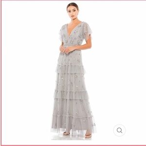 Mac Duggal Ruffle Tiered Embellished Flutter Sleeve Gown 9068 Grey 12
